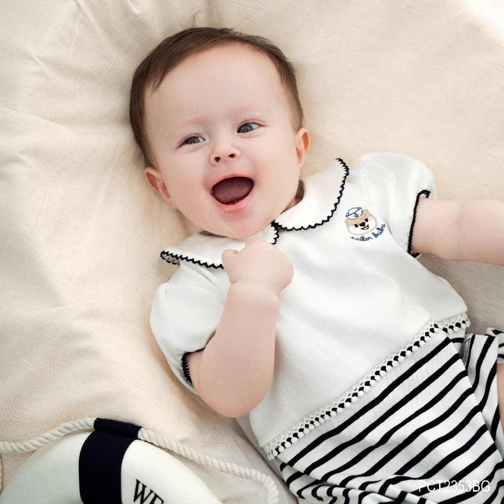 (0-12M) Body chip bé gái thu đông ngắn tay cổ thủy thủ BuBu Bubaby Cotton PCT2353BG| BU Baby sơ sinh