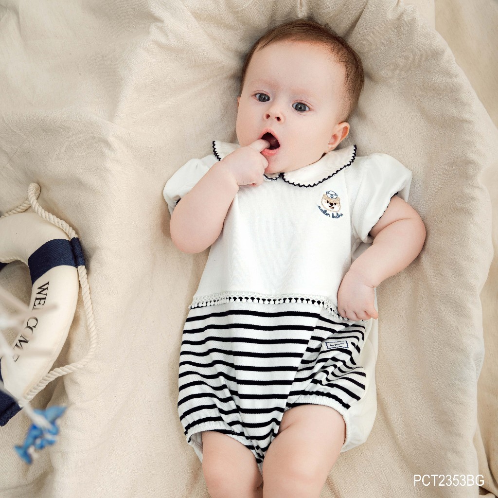 (0-12M) Body chip bé gái thu đông ngắn tay cổ thủy thủ BuBu Bubaby Cotton PCT2353BG| BU Baby sơ sinh