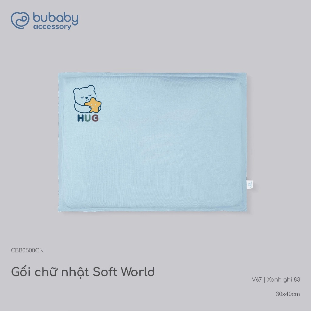 Gối chữ nhật Soft World Gối Gấu nhỏ Bubaby Bambus mềm mát cho bé sơ sinh CBB0500| BU Baby chính hãng