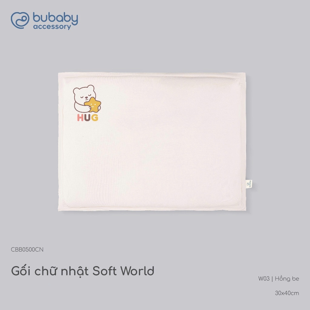 Gối chữ nhật Soft World Gối Gấu nhỏ Bubaby Bambus mềm mát cho bé sơ sinh CBB0500| BU Baby chính hãng