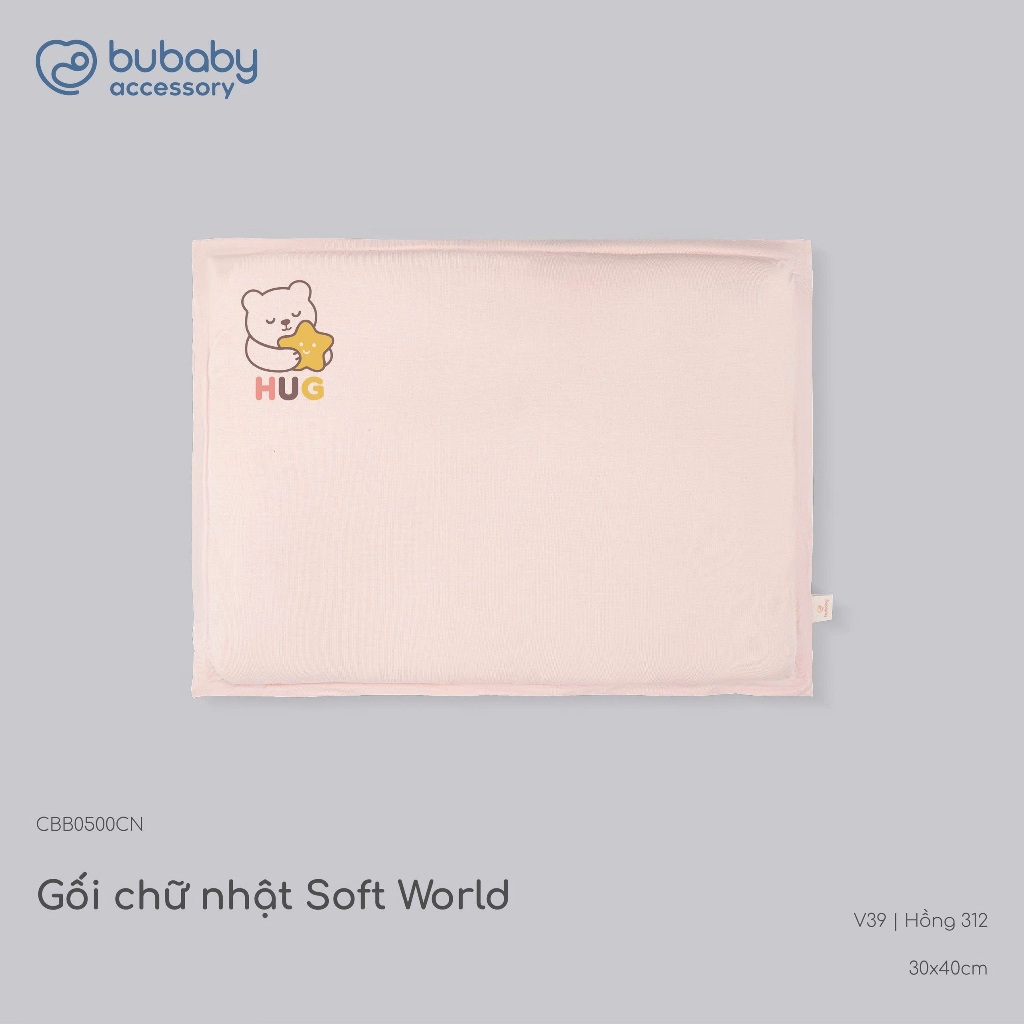 Gối chữ nhật Soft World Gối Gấu nhỏ Bubaby Bambus mềm mát cho bé sơ sinh CBB0500| BU Baby chính hãng