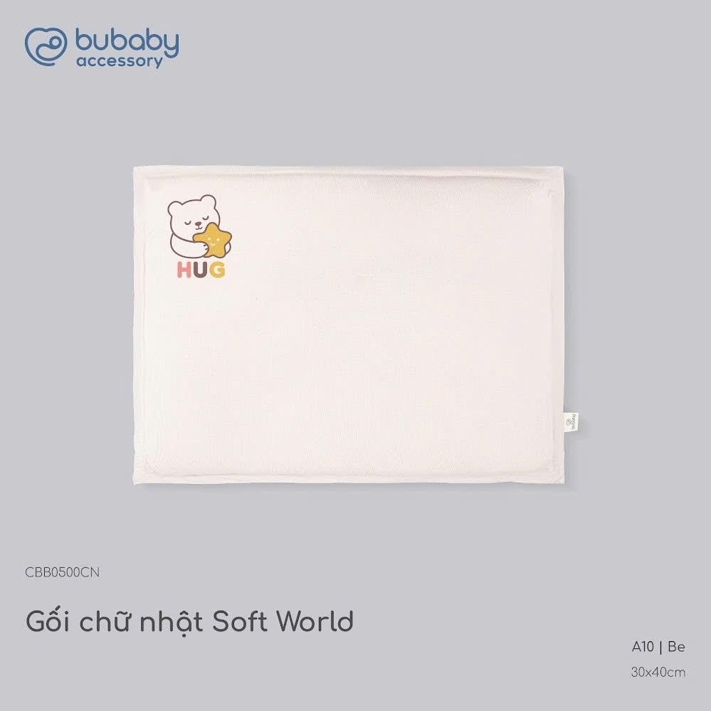 Gối chữ nhật Soft World Gối Gấu nhỏ Bubaby Bambus mềm mát cho bé sơ sinh CBB0500| BU Baby chính hãng