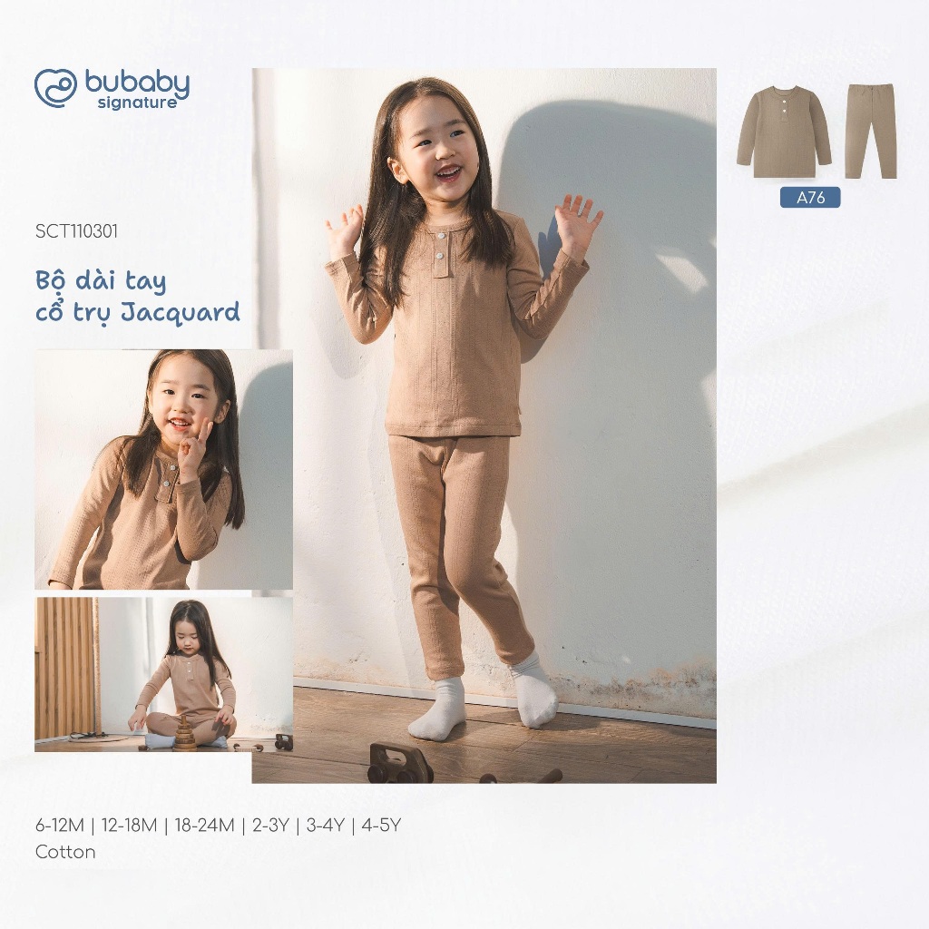 BU Baby (6M-3Y) Bộ dài tay cổ trụ Thu êm BU Siro Jacquard BU Baby SCT110301| Quần áo chính hãng