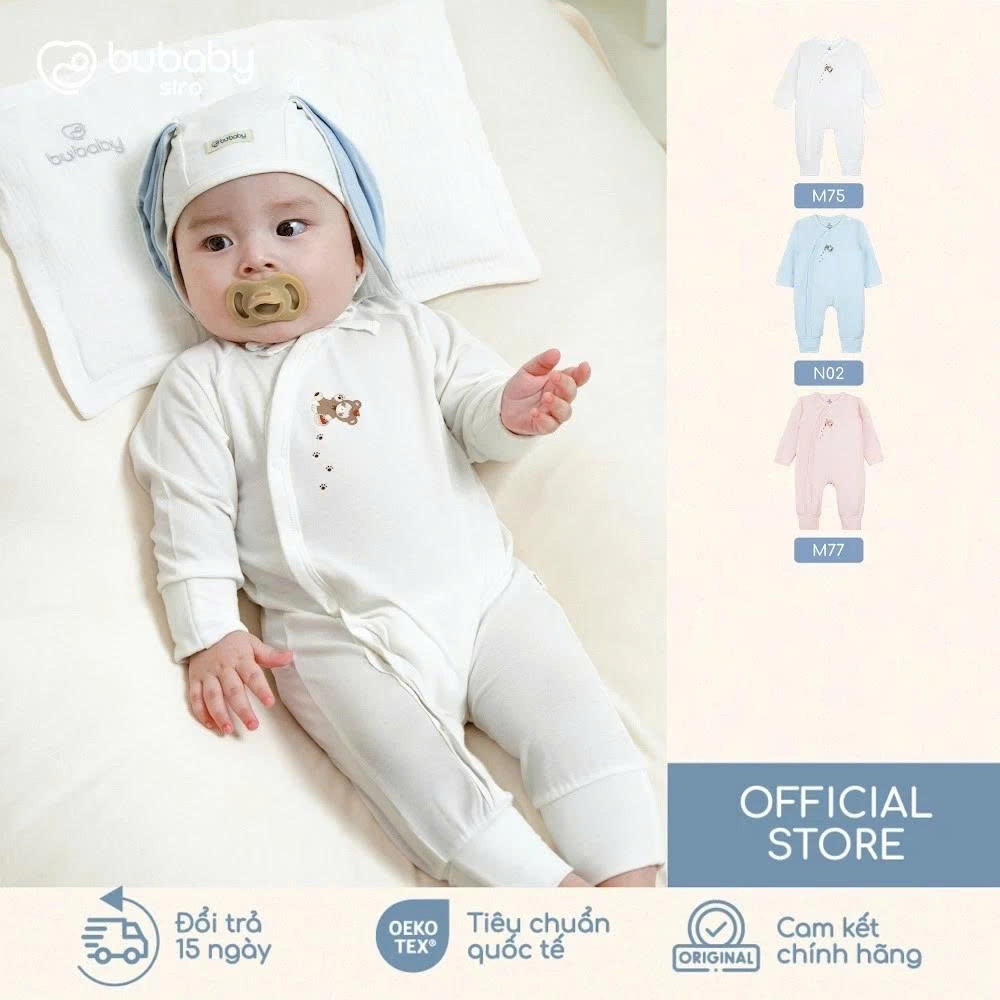 (NB-3M) Bộ dài tay cài chéo Bao tay chân lật Bubaby Siro - BSR110809 | Quần áo BU Baby chính hãng