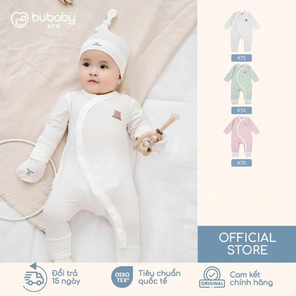 (NB-3M) Bộ dài tay cài chéo Bao tay chân lật Bubaby Siro - BSR110809 | Quần áo BU Baby chính hãng