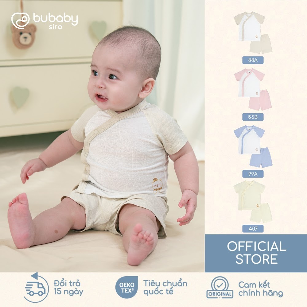 (1M-9M) Bộ ngắn tay cài chéo bé trai bé gái Bubaby Siro BSR130807 BSR130808 | Quần áo BU Baby chính hãng