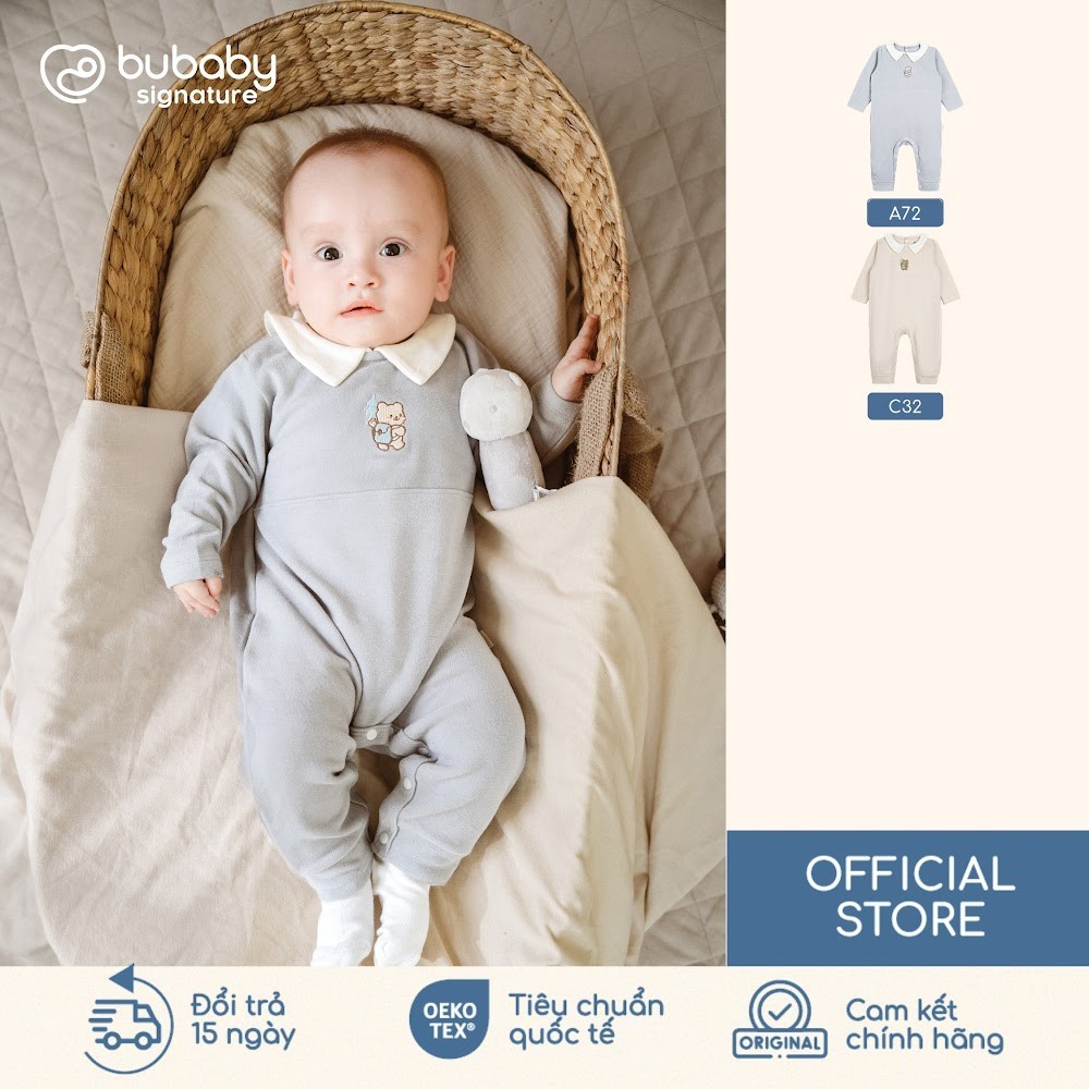 (NB-12M) Body đồ liền thân dài tay cổ Peterpan Gloute mùa Thu êm cho bé BU Cotton BCT210302| BU Baby chính hãng