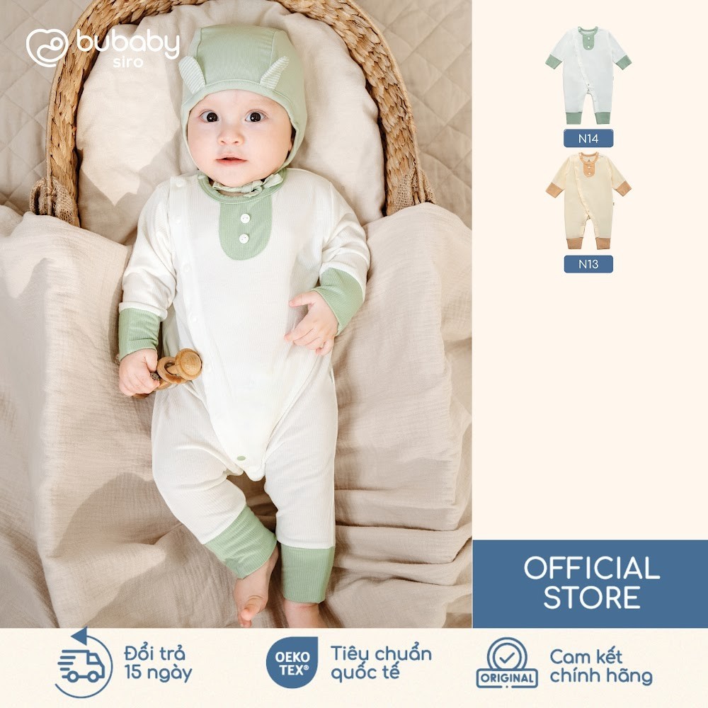 (NB-3M) Bộ dài tay cài chéo Bao tay chân lật Bubaby Siro - BSR110809 | Quần áo BU Baby chính hãng