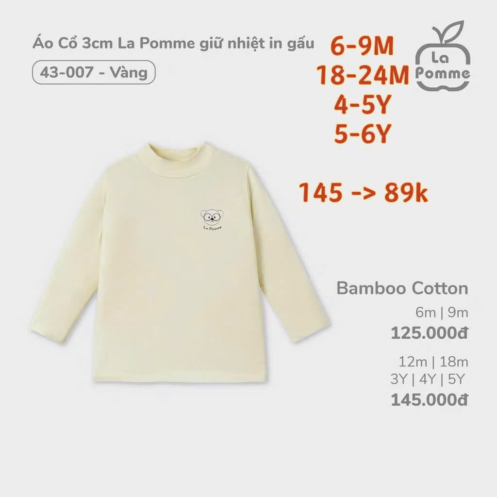 (6-5Y) Bubaby Lapome Áo dài tay cao cổ - Áo giữ nhiệt Bubaby