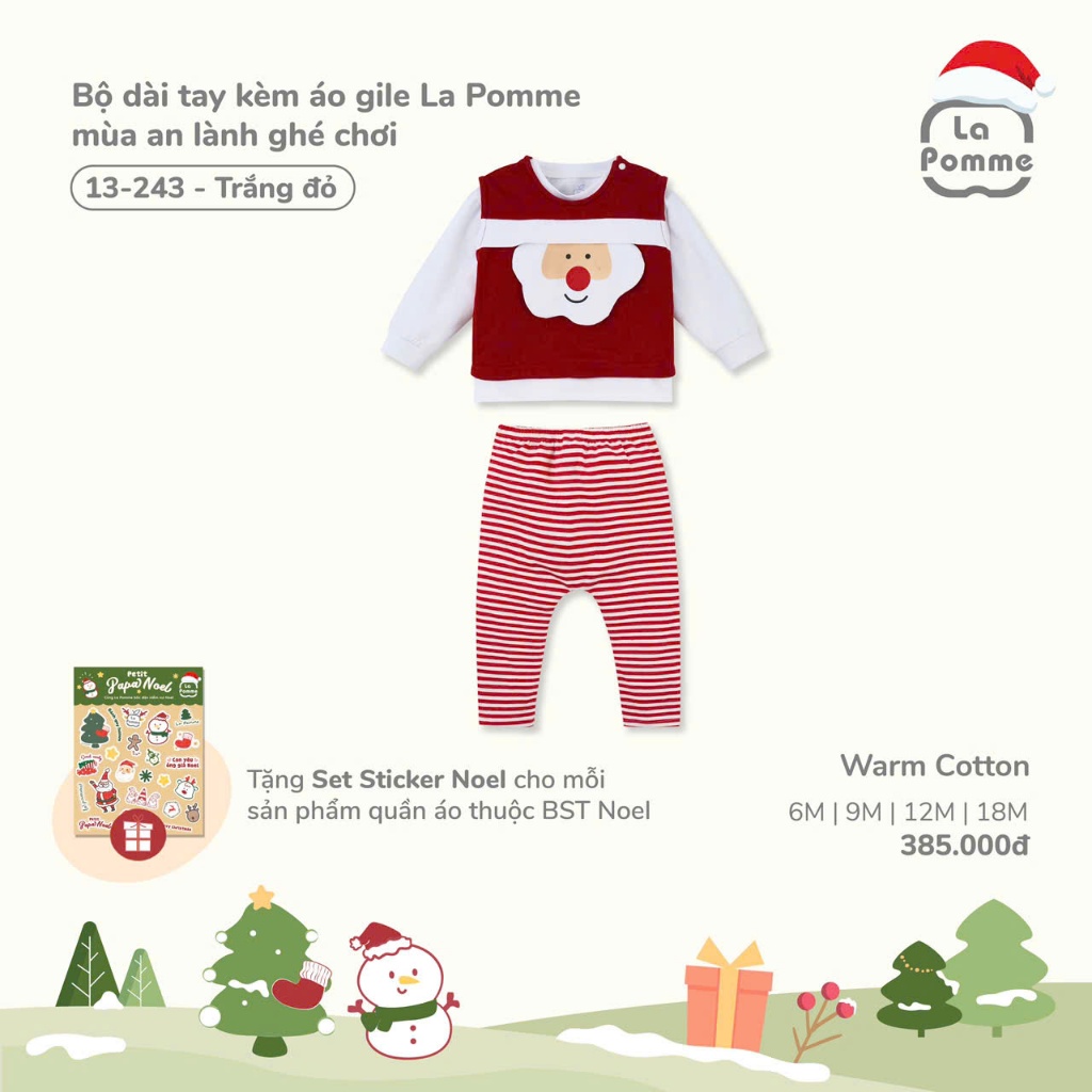 Lapom Bộ dài tay kèm áo gile La Pomme mùa an lành ghé chơi