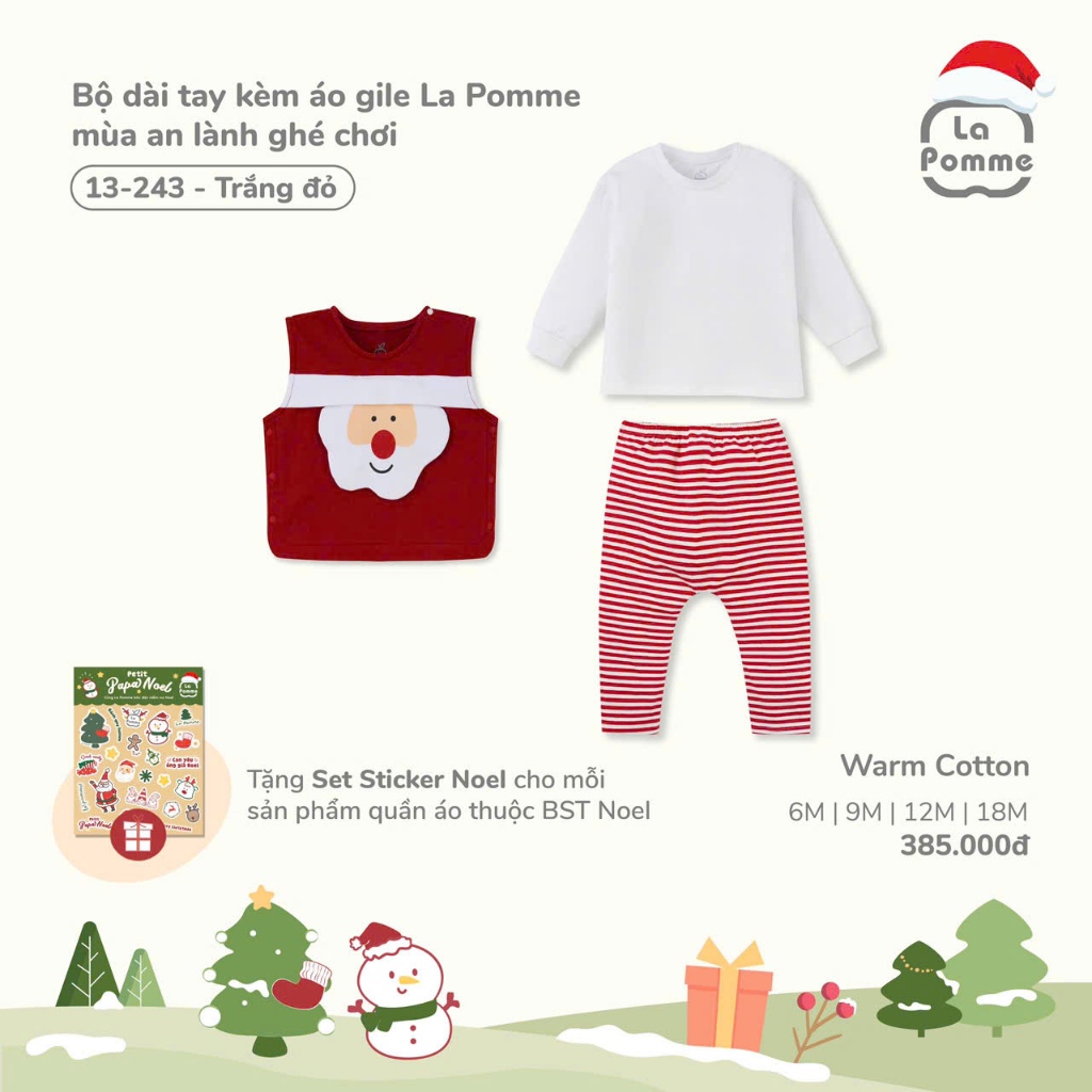 Lapom Bộ dài tay kèm áo gile La Pomme mùa an lành ghé chơi