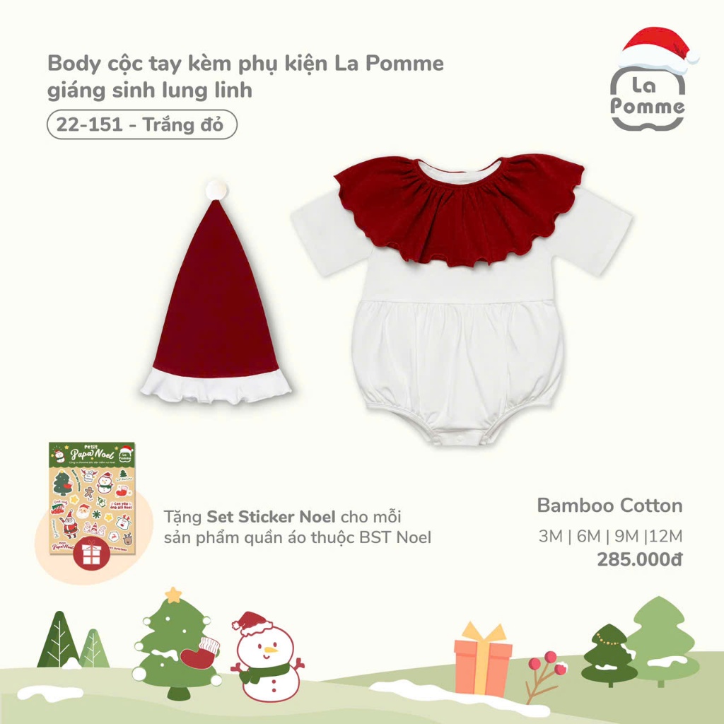 Lapom Body cộc tay kèm phụ kiện La Pomme giáng sinh lung linh - Đồ noel cho bé