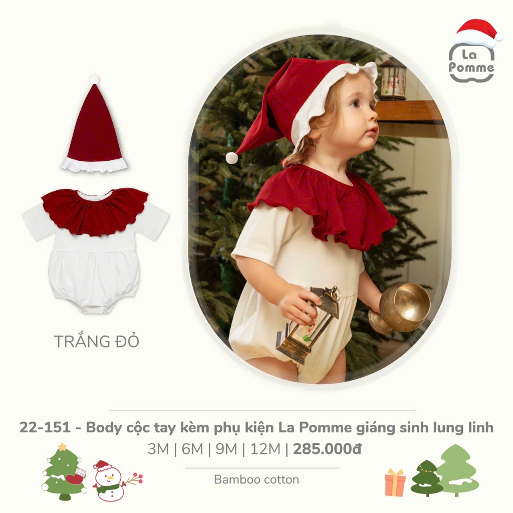 Lapom Body cộc tay kèm phụ kiện La Pomme giáng sinh lung linh - Đồ noel cho bé