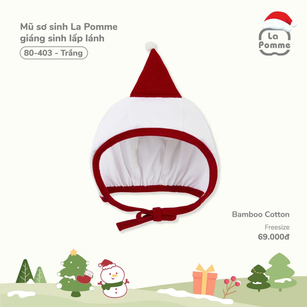 Lapom Mũ sơ sinh La Pomme giáng sinh lấp lánh - Trắng - Mũ Noel cho bé sơ sinh