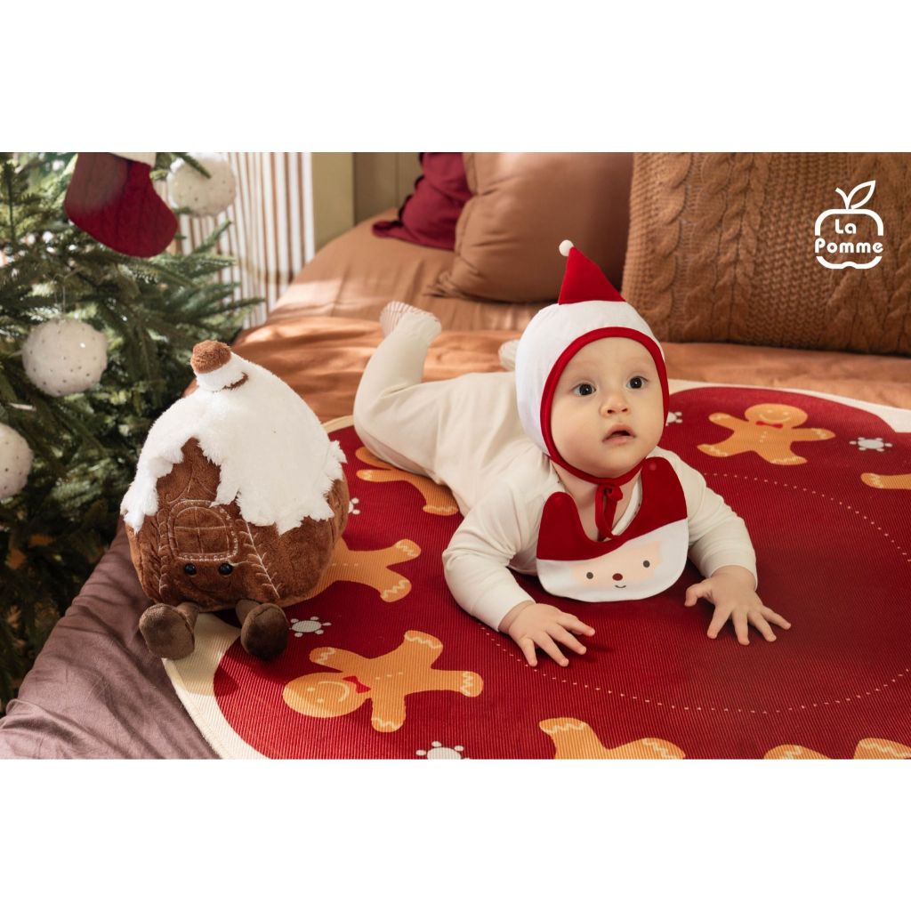 Lapom Mũ sơ sinh La Pomme giáng sinh lấp lánh - Trắng - Mũ Noel cho bé sơ sinh