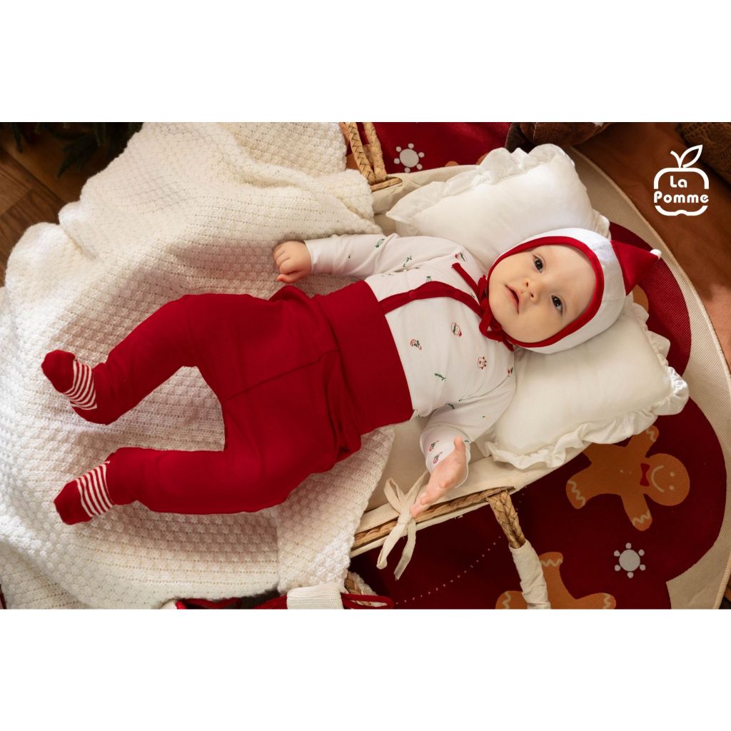 Lapom Mũ sơ sinh La Pomme giáng sinh lấp lánh - Trắng - Mũ Noel cho bé sơ sinh