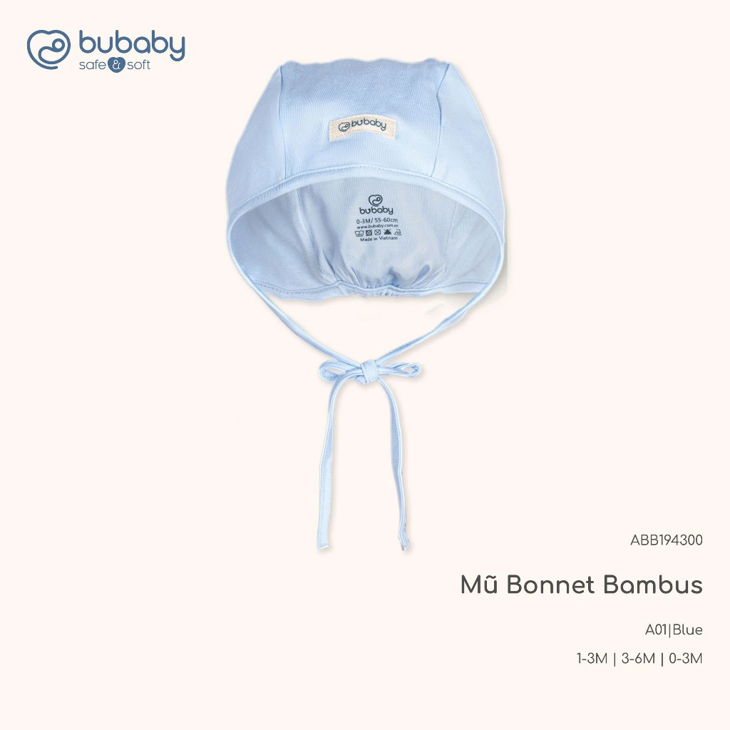 (0-6M) Mũ Buộc dây Iconic 2 cho bé sơ sinh - Mũ sơ sinh Bu baby - Mũ Bu Baby Bambus ABB1943IN