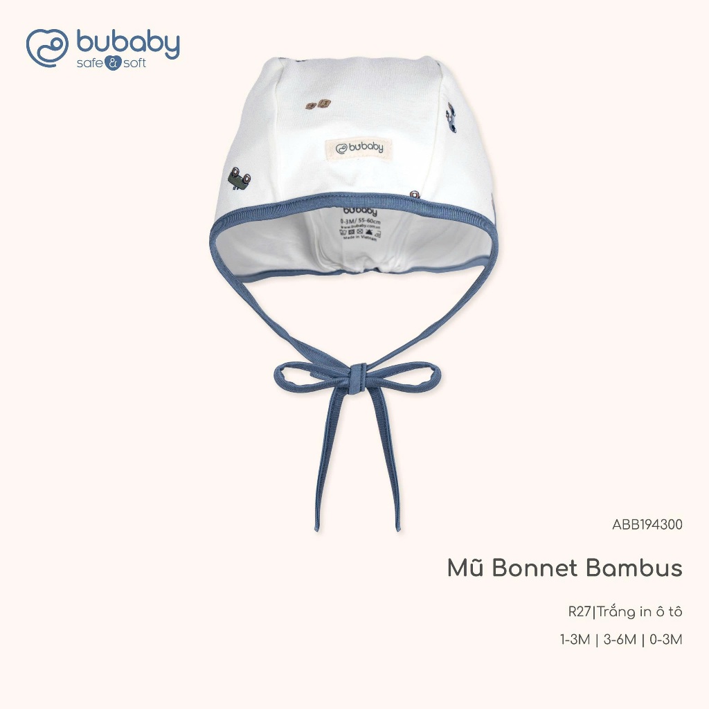 (0-6M) Mũ Buộc dây Iconic 2 cho bé sơ sinh - Mũ sơ sinh Bu baby - Mũ Bu Baby Bambus ABB1943IN