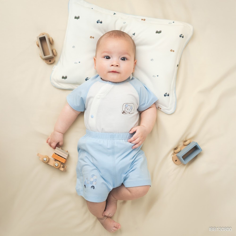 BU Baby (0M-9M) Bộ ngắn tay cài chéo Little Car Bamboo IBB130800 | Quần áo chính hãng