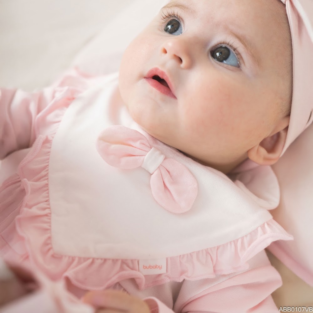 BU Baby Set phụ kiện Yếm cài lệch viền bèo, Băng đô, bao tay chân bé gái Bamboo ABB0 | Phụ kiện chính hãng