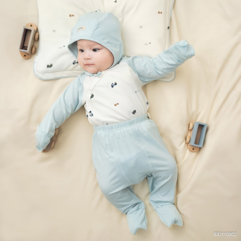 BU Baby (0M-9M) Bộ dài tay cài chéo Little Car BU Bamboo IBB110802 | Body sơ sinh chính hãng