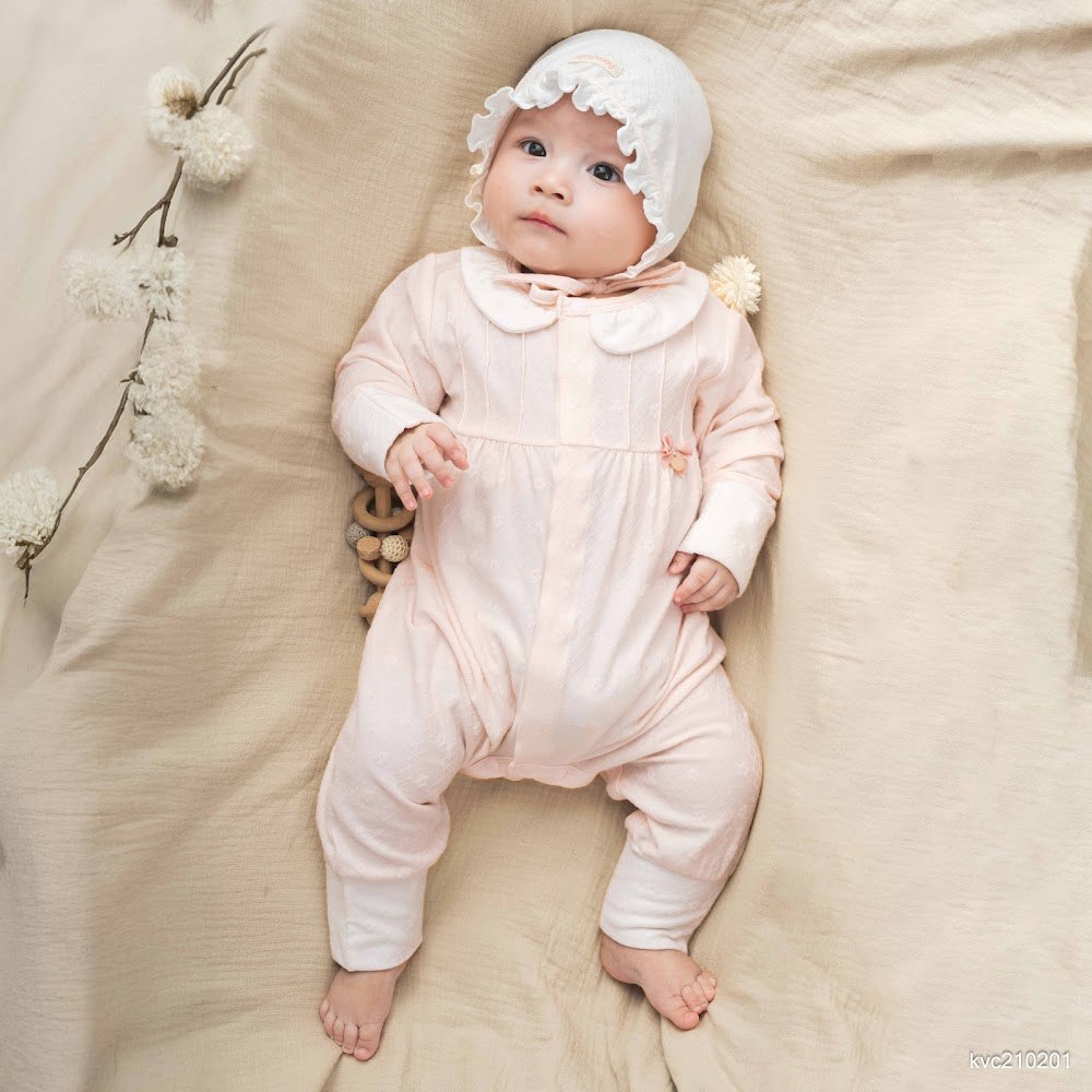 BU Baby (0M-6M) Body dài tay cài giữa cổ Peter Pan Viscose Cotton KVC210201 |Body sơ sinh chính hãng