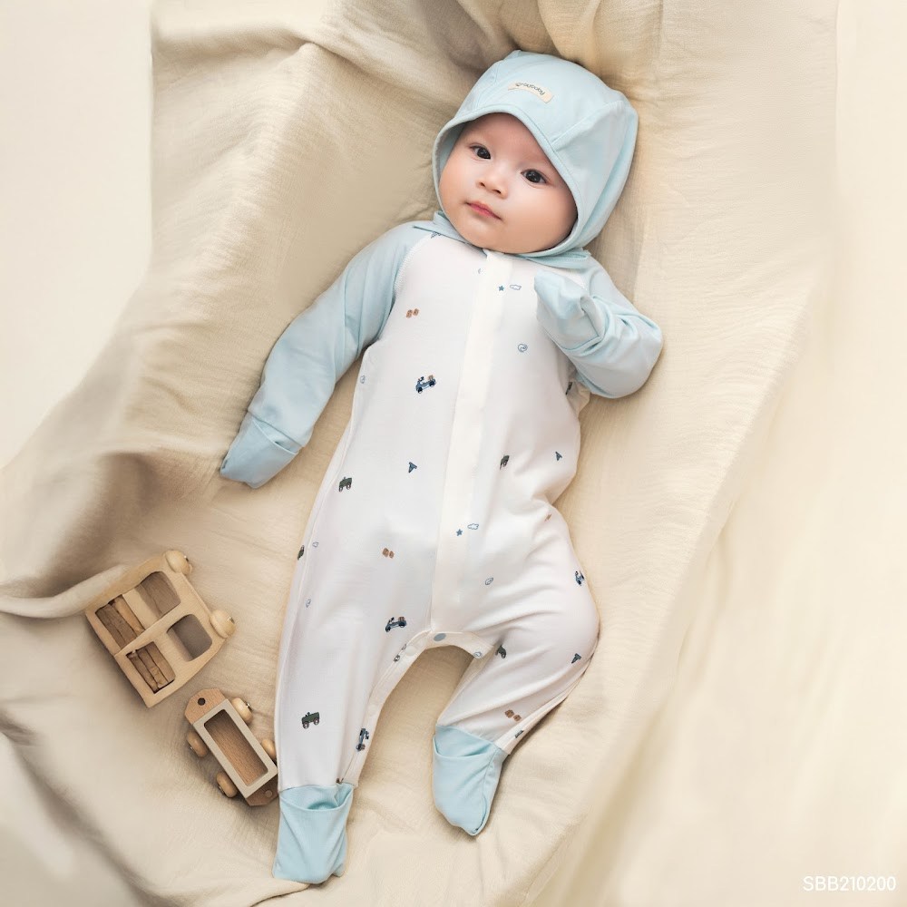 BU Baby (0M-9M) Body dài tay cài giữa Little Car Bamboo SBB210200 | Body sơ sinh chính hãng