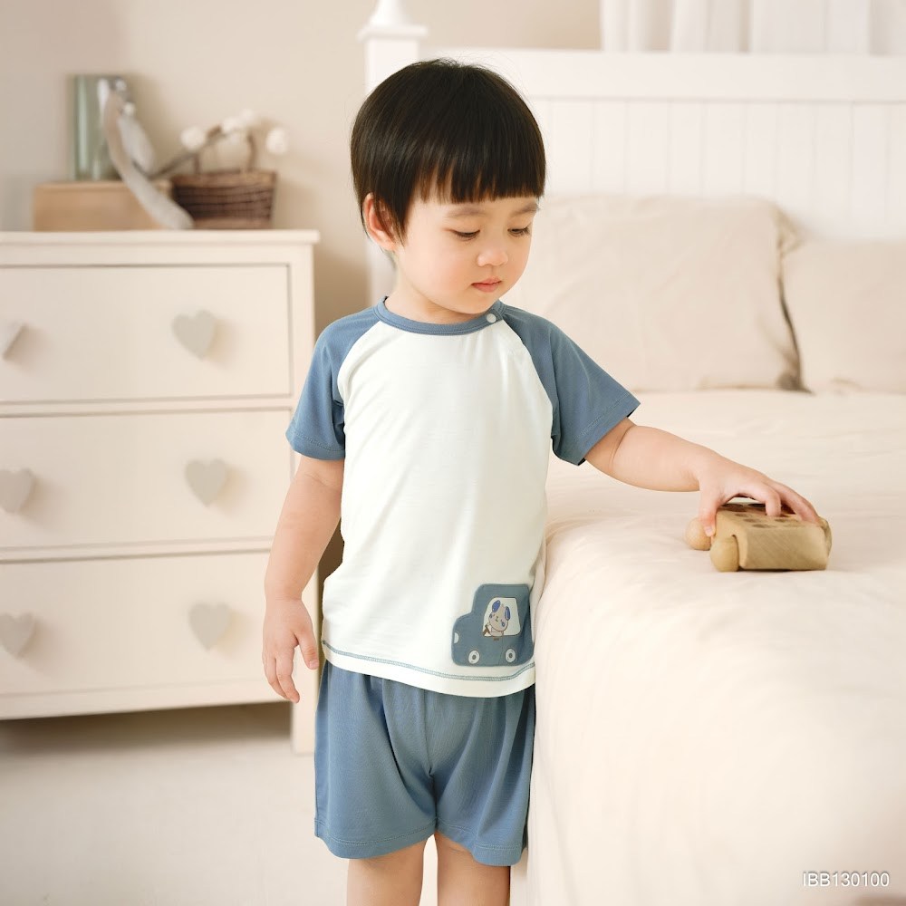 BU Baby (6M-5Y) Bộ ngắn tay cài vai Little Car BU Bamboo IBB130100 | Quần áo chính hãng