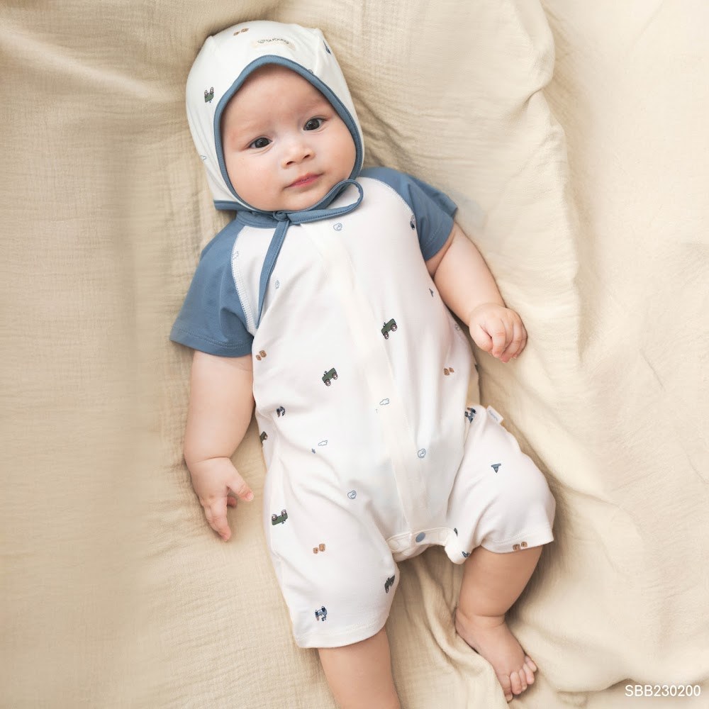 BU Baby (0M-12M) Body đùi ngắn tay cài giữa Little Car Bamboo SBB230200 | Body Sơ sinh chính hãng