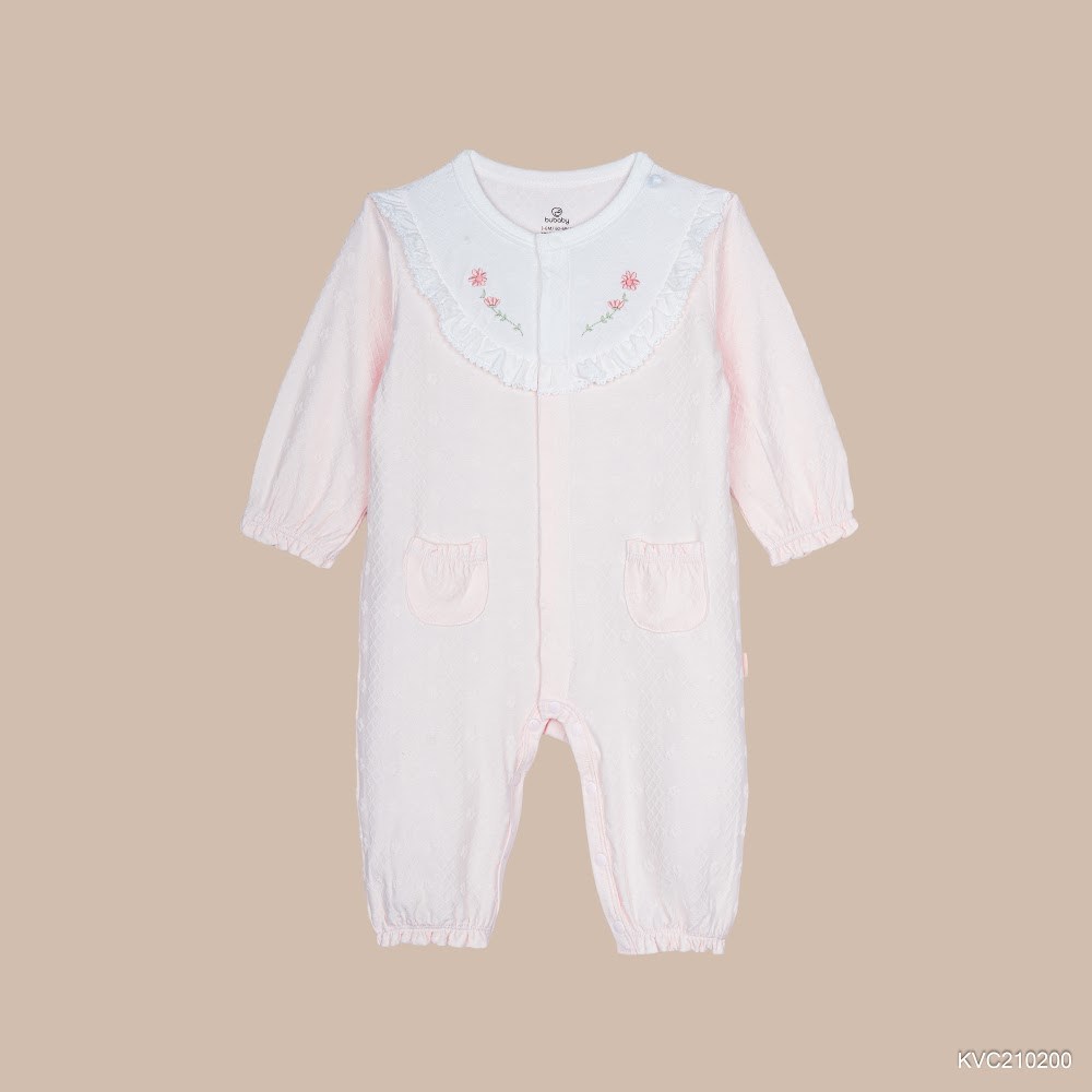 BU Baby (0M-6M) Body dài tay cài giữa, bèo đáp ngực Viscose Cotton KVC210200 | Body sơ sinh chính hãng
