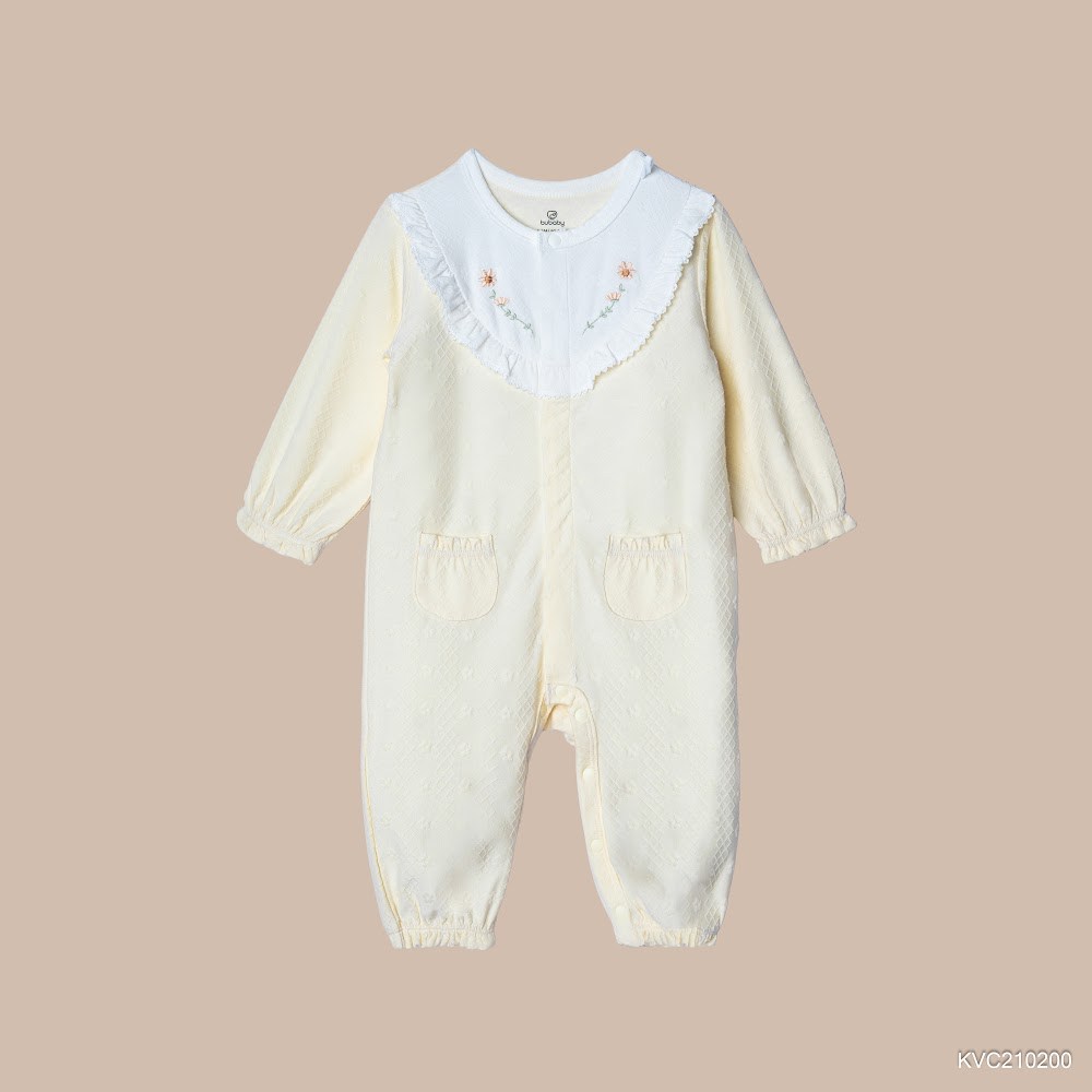 BU Baby (0M-6M) Body dài tay cài giữa, bèo đáp ngực Viscose Cotton KVC210200 | Body sơ sinh chính hãng