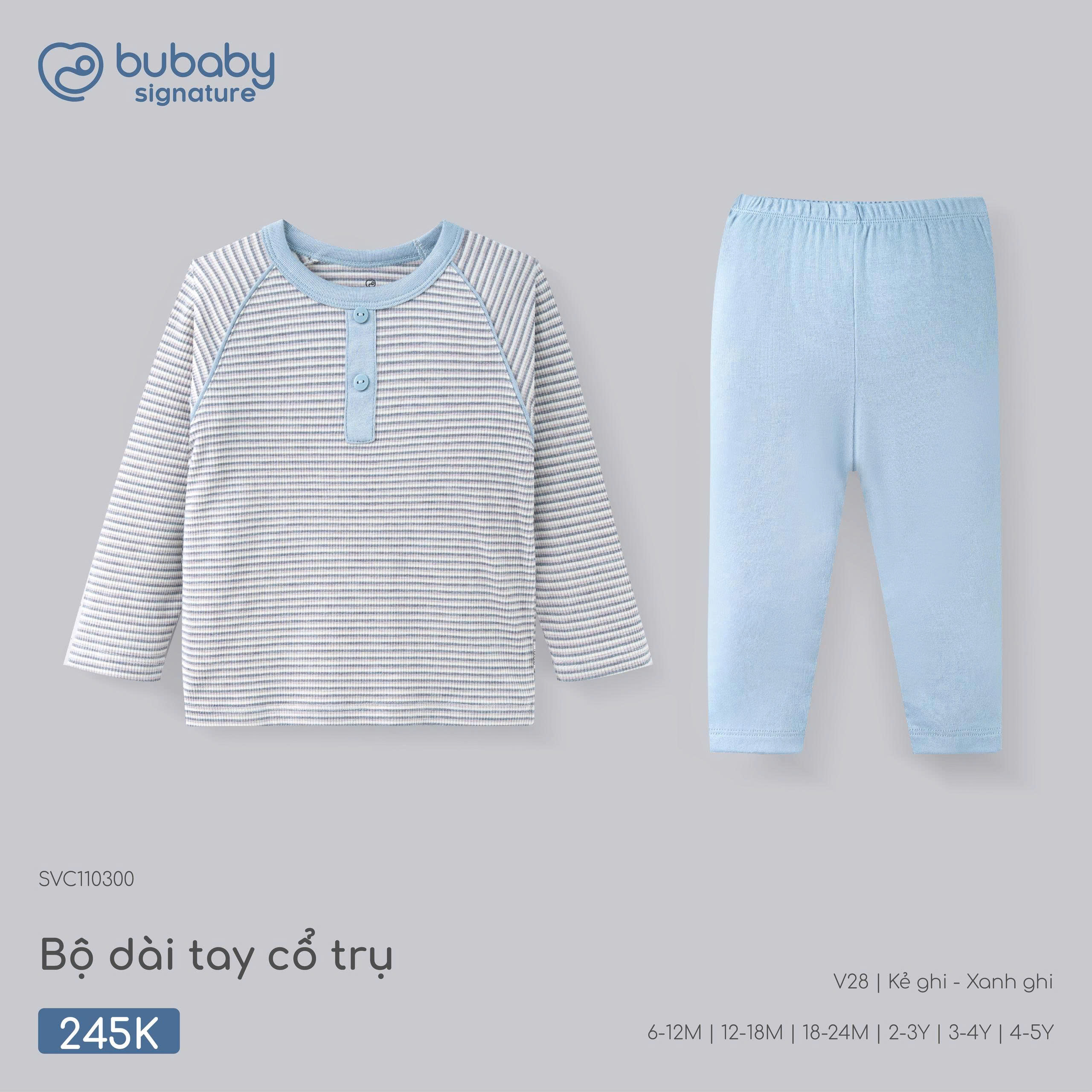 (6M-5Y) Bộ dài tay cổ tròn Thu êm Bubaby Cotton BCT110404 | Quần áo BU Chính hãng