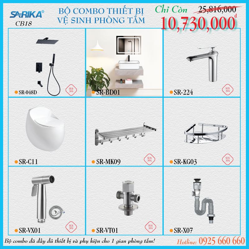 Combo 18 - Trọn Bộ Thiết Bị Vệ Sinh Phòng Tắm SARIKA