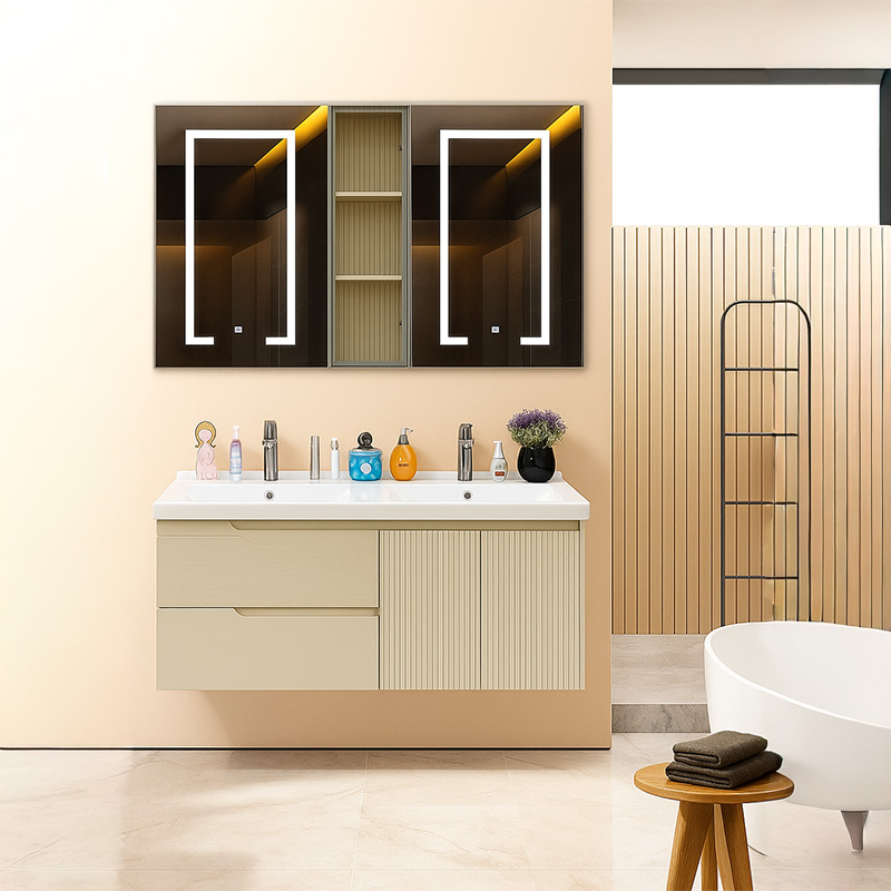 Tủ Lavabo SARIKA® TLB44 Nhựa PVC Cao Cấp Gương Đôi Led Cảm ứng