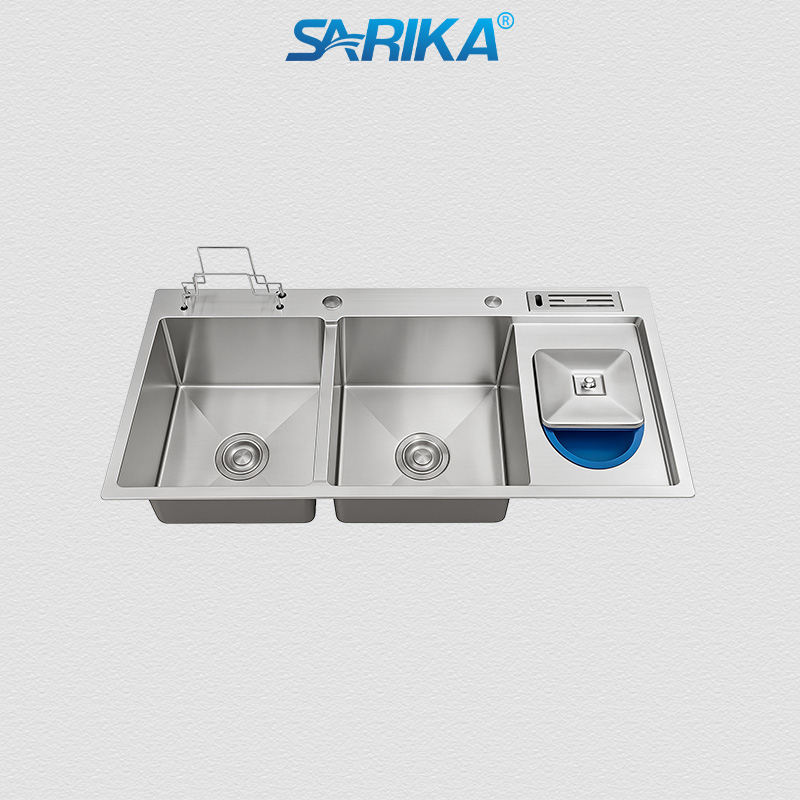 Chậu Rửa Chén SARIKA® CR15 Inox 304 2 Hộc Hố Rác