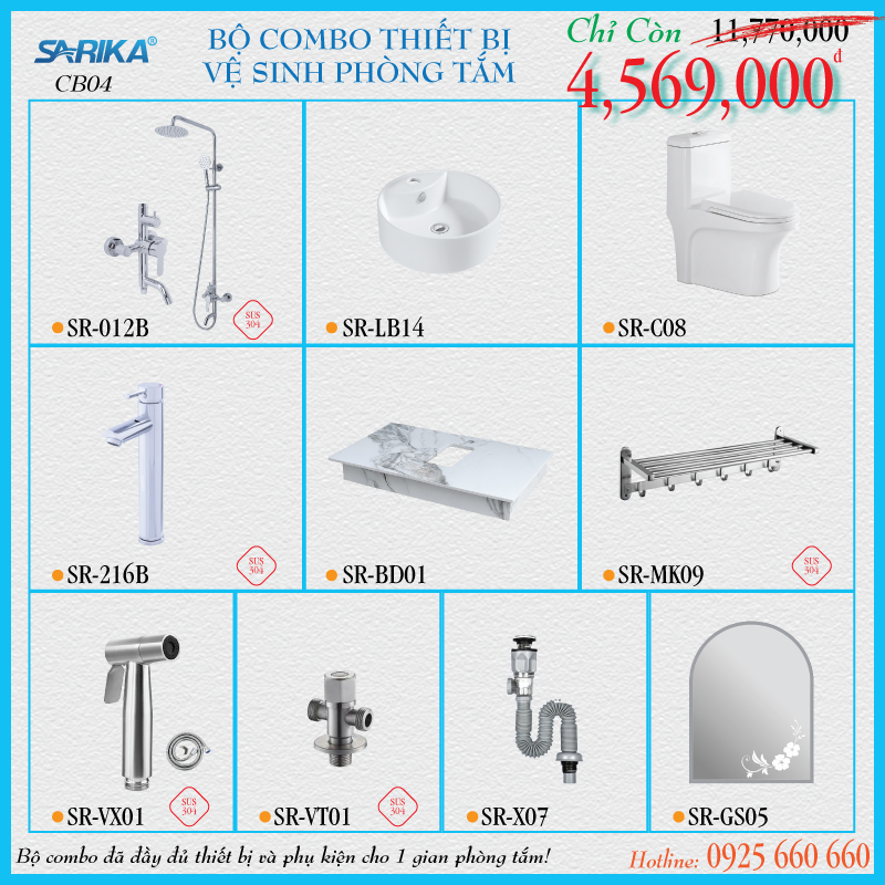 Combo 04 - Trọn Bộ Thiết Bị Vệ Sinh Phòng Tắm SARIKA