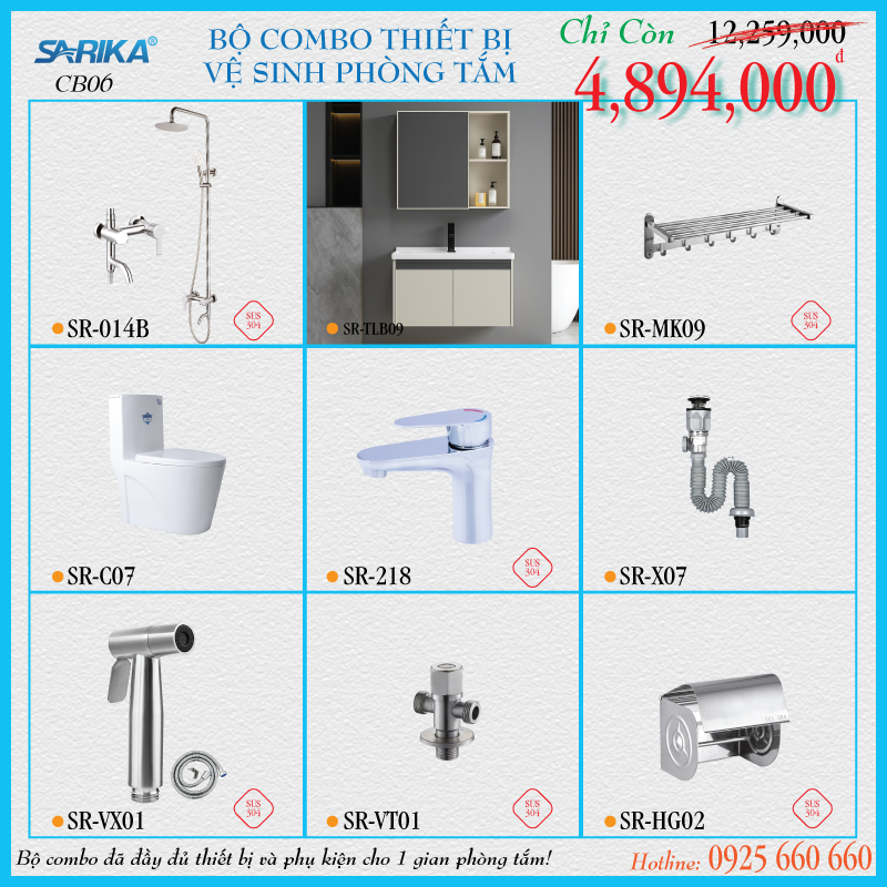 Combo 06 - Trọn Bộ Thiết Bị Vệ Sinh Phòng Tắm SARIKA