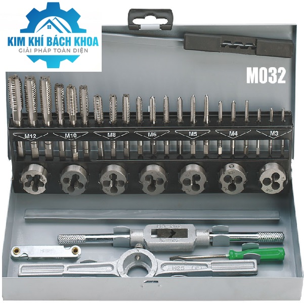 M032 bộ taro bàn ren trong ngoài 32 chi tiết từ M3 đến M12