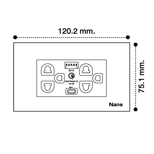 BỘ MẶT NHỰA + Ổ CẮM ĐÔI 3 + 1 CỔNG USB 1 CỔNG TYPE C CP-66UW