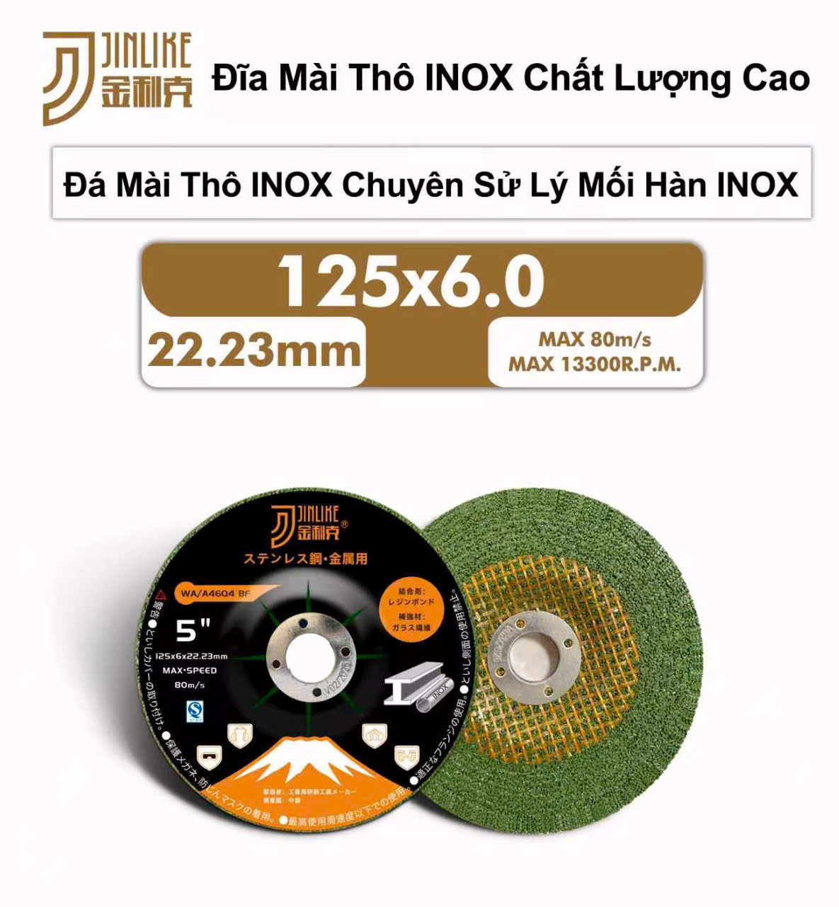 Đá mài thô Jinlike màu xanh 125mm chính hãng