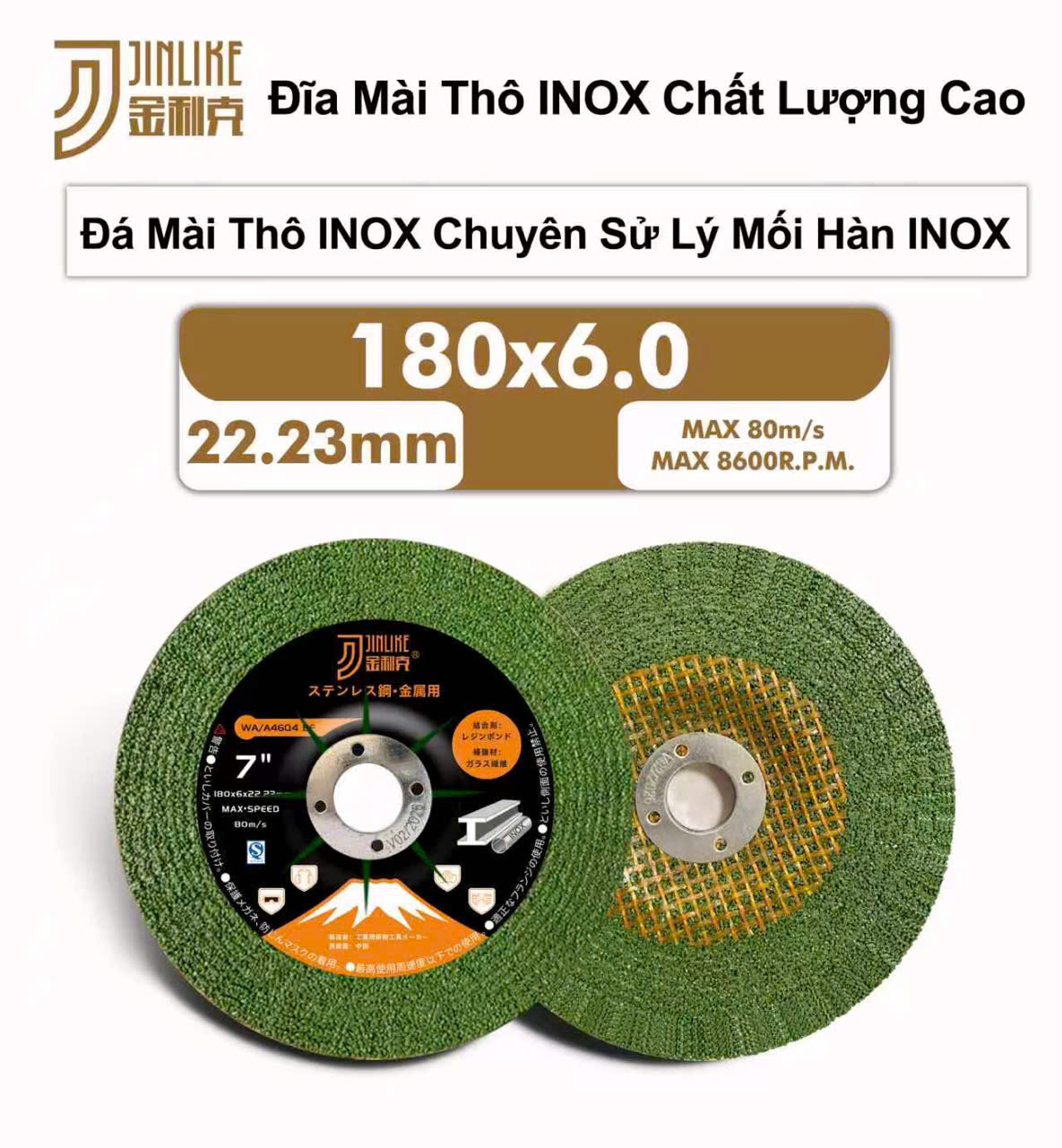 Đá mài thô Jinlike màu xanh 180mm chính hãng