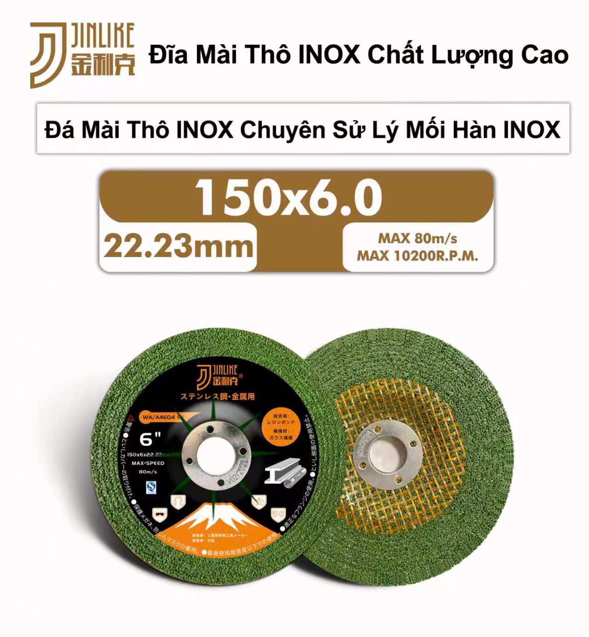 Đá mài thô Jinlike màu xanh 150mm chính hãng
