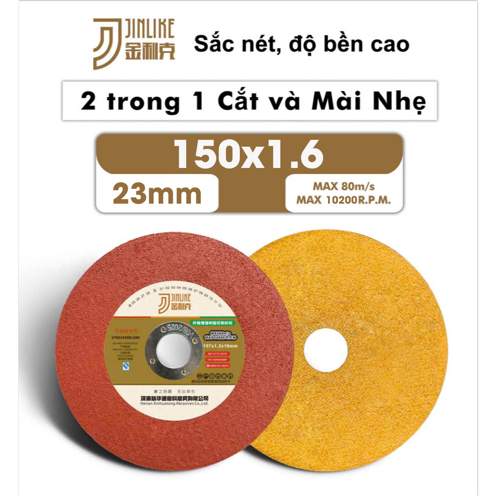 ĐÁ CẮT INOX, ĐÁ CẮT SẮT JINLIKE NHẬP KHẨU CHÍNH HÃNG 150MM