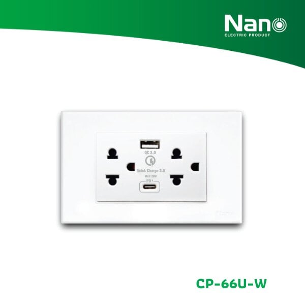 BỘ MẶT NHỰA + Ổ CẮM ĐÔI 3 + 1 CỔNG USB 1 CỔNG TYPE C CP-66UW