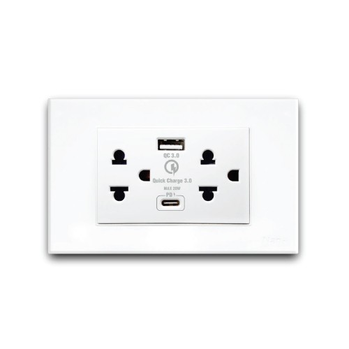 BỘ MẶT NHỰA + Ổ CẮM ĐÔI 3 + 1 CỔNG USB 1 CỔNG TYPE C CP-66UW