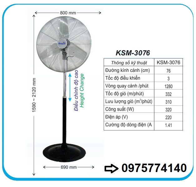 Quạt đứng công nghiệp Dasin KSM 3076
