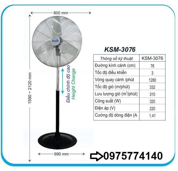 Quạt đứng công nghiệp Dasin KSM 3076H