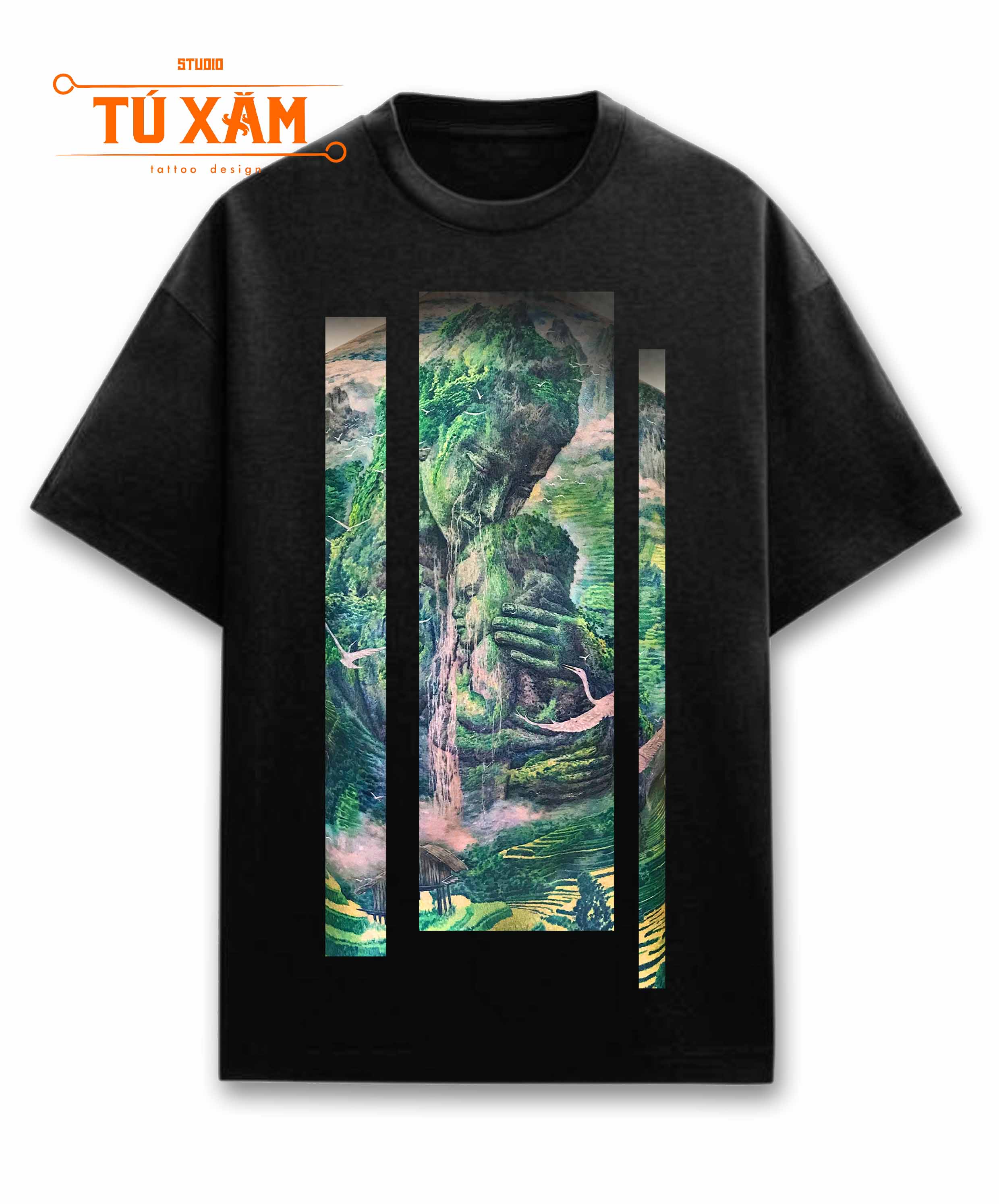 Áo thun hình xăm – Người đàn bà hóa đá – unisex form rộng tay lỡ, cotton 100% 250gsm, in DTG siêu thoáng, tattoo art cao cấp,  độc quyền Master Tú Đen
