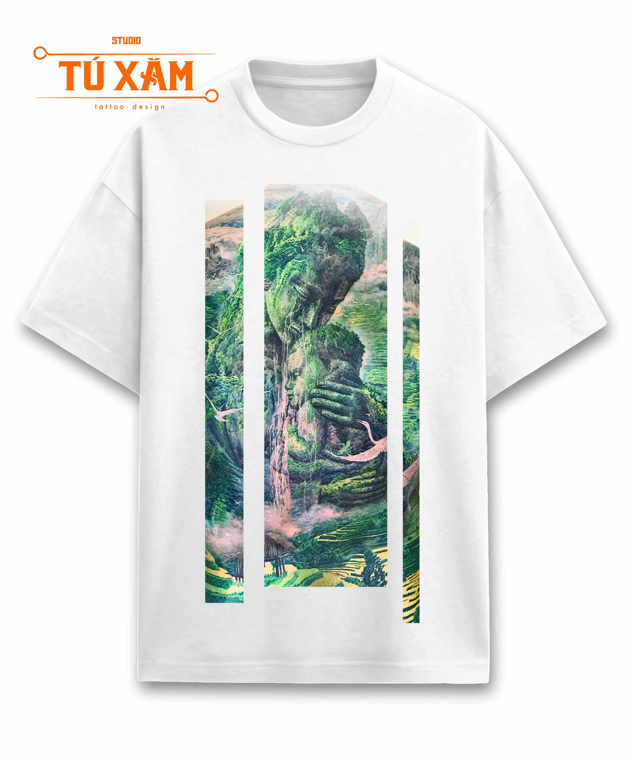 Áo thun hình xăm – Người đàn bà hóa đá – unisex form rộng tay lỡ, cotton 100% 250gsm, in DTG siêu thoáng, tattoo art cao cấp,  độc quyền Master Tú Đen