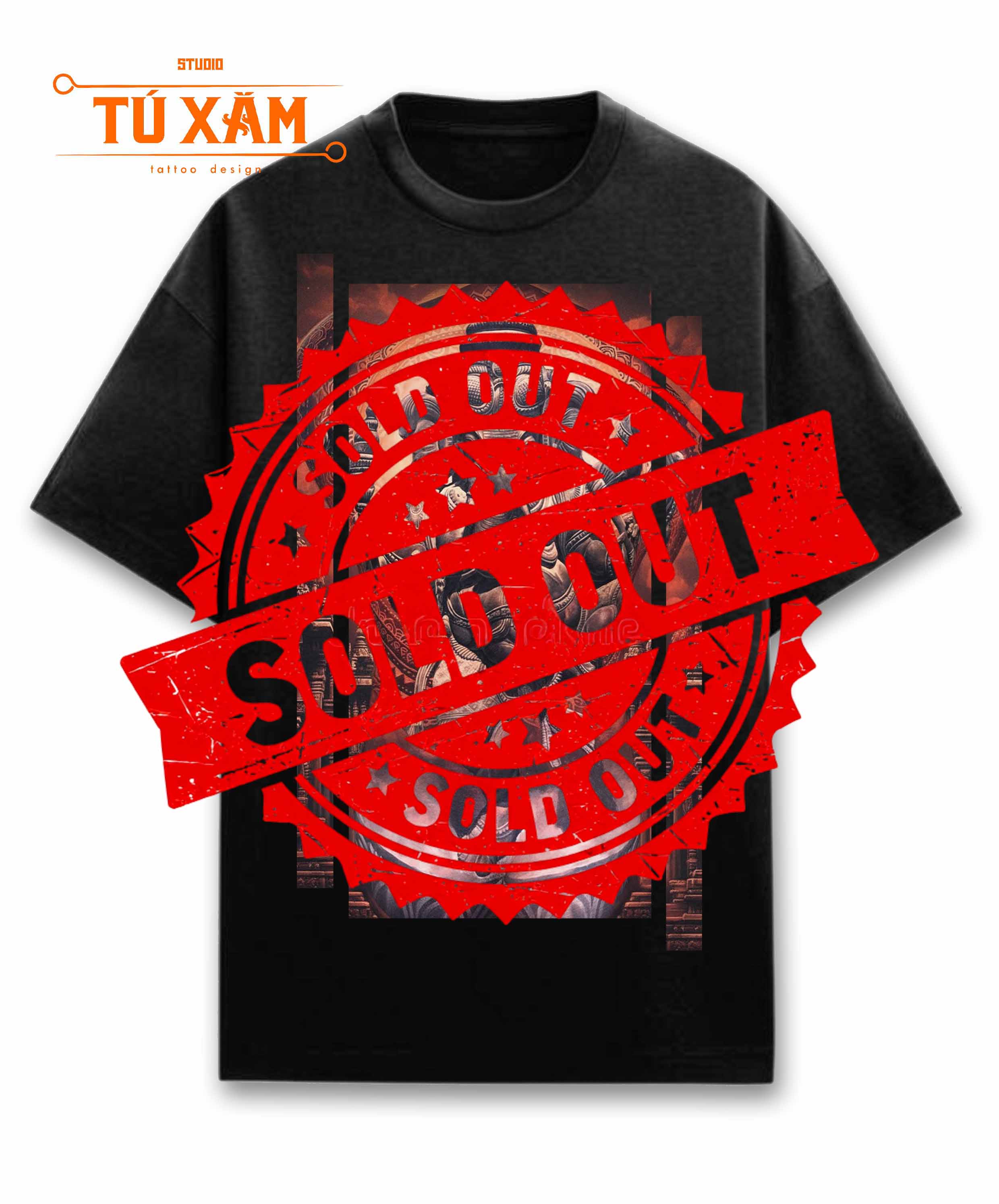 Áo thun hình xăm – Ganesha – unisex form rộng tay lỡ, cotton 100% 250gsm, in DTG siêu thoáng, tattoo art cao cấp, độc quyền Master Tú Đen